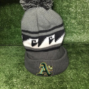 Oakland A’s beanie 10 inch Poof MLB baseball October playoffs winter gray/green